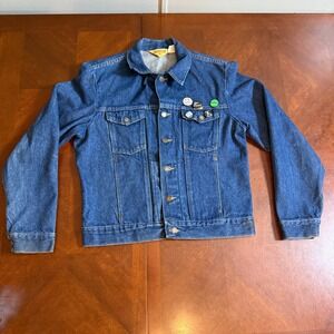 Vintage Rustler Denim Trucker‎ Jacket M Mickey's Get Stung Patch Punk Pins read